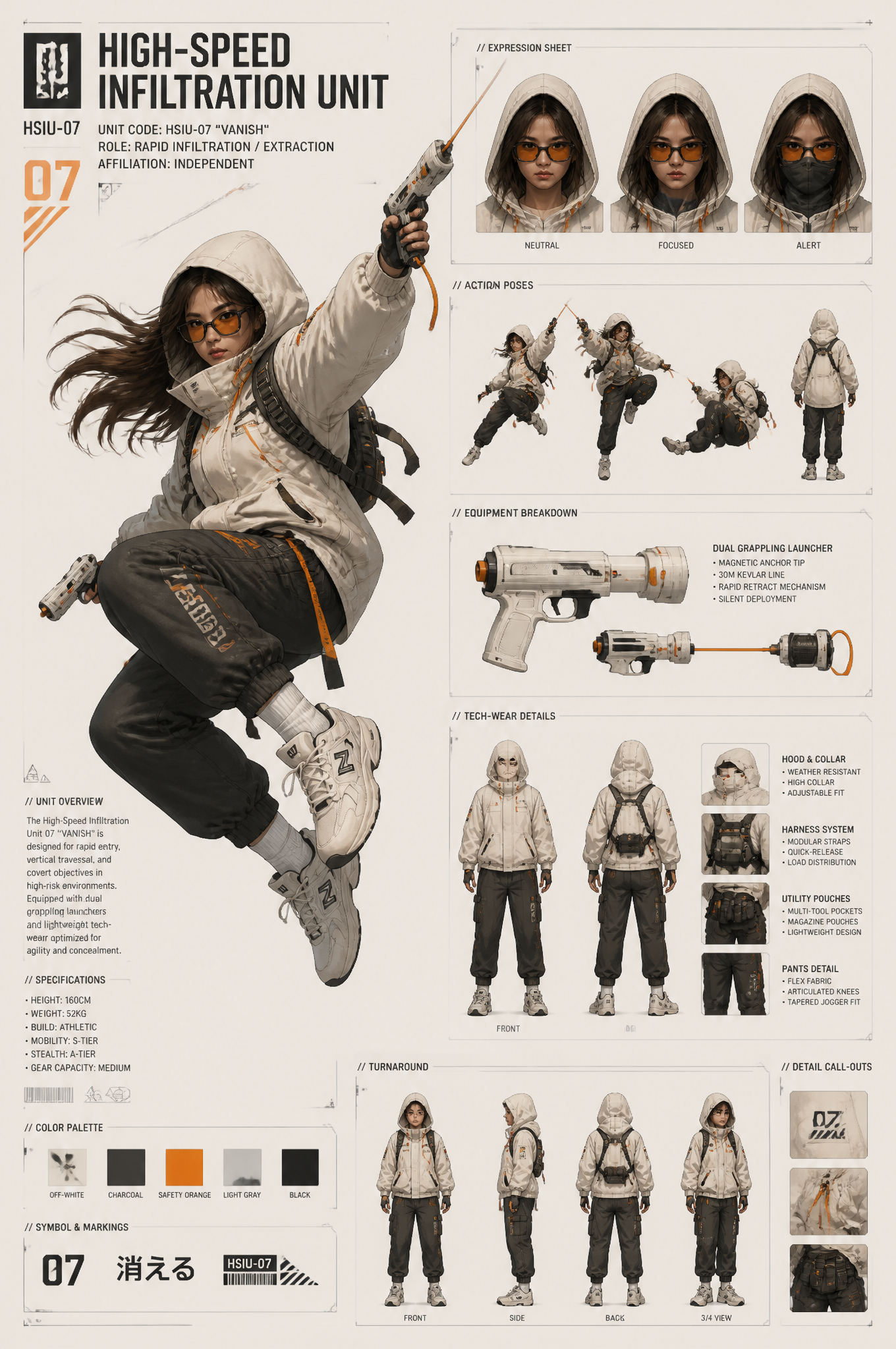 A dynamic character concept sheet showcases a "High-Speed Infiltration Unit" in …؛ عکس ساخته‌شده با هوش مصنوعی و پرامپت فارسی در Axeto