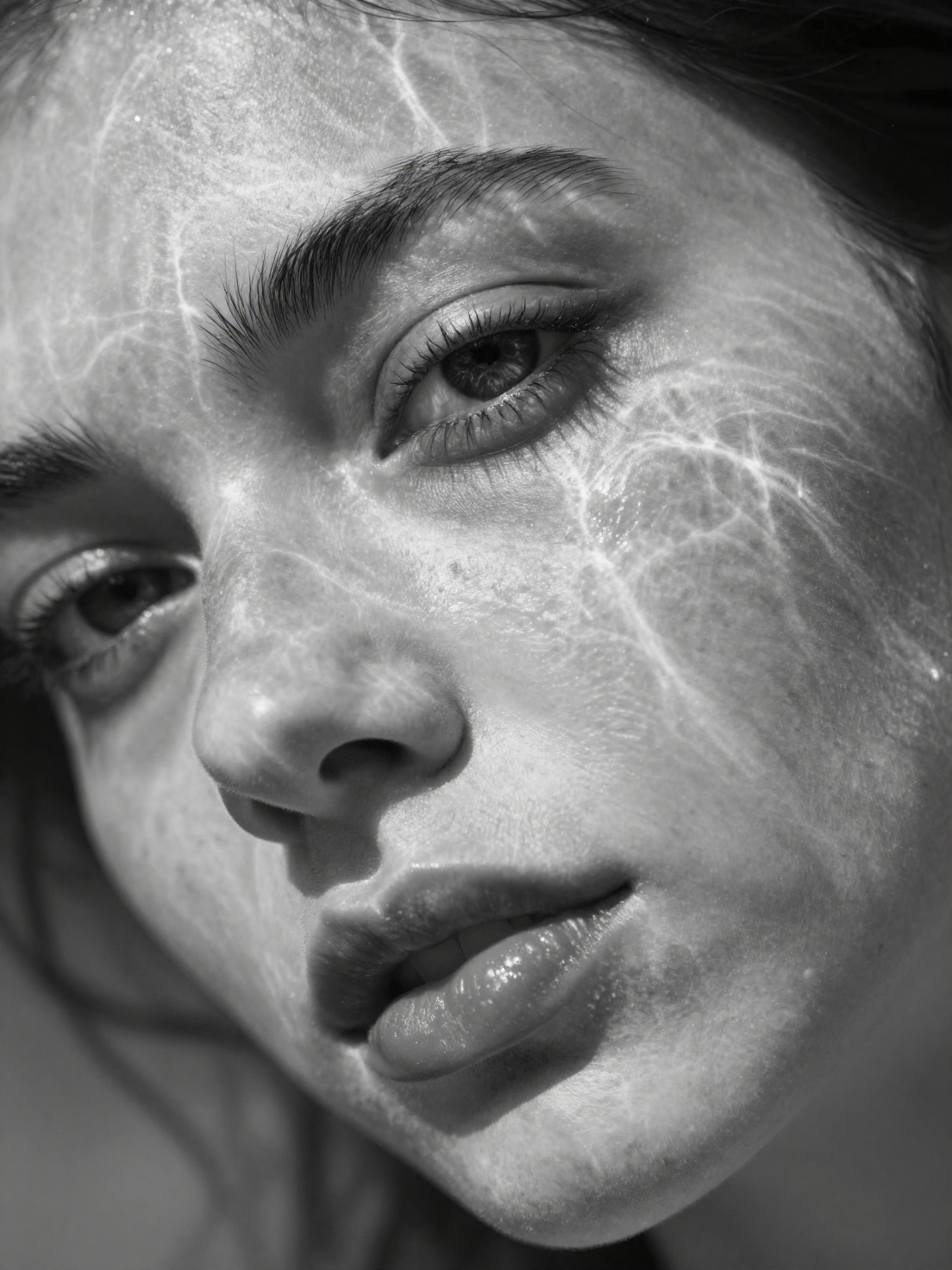 A hyperrealistic 8K black and white extreme close-up portrait of a young Italian…؛ پرامپت فارسی برای ساخت عکس با هوش مصنوعی