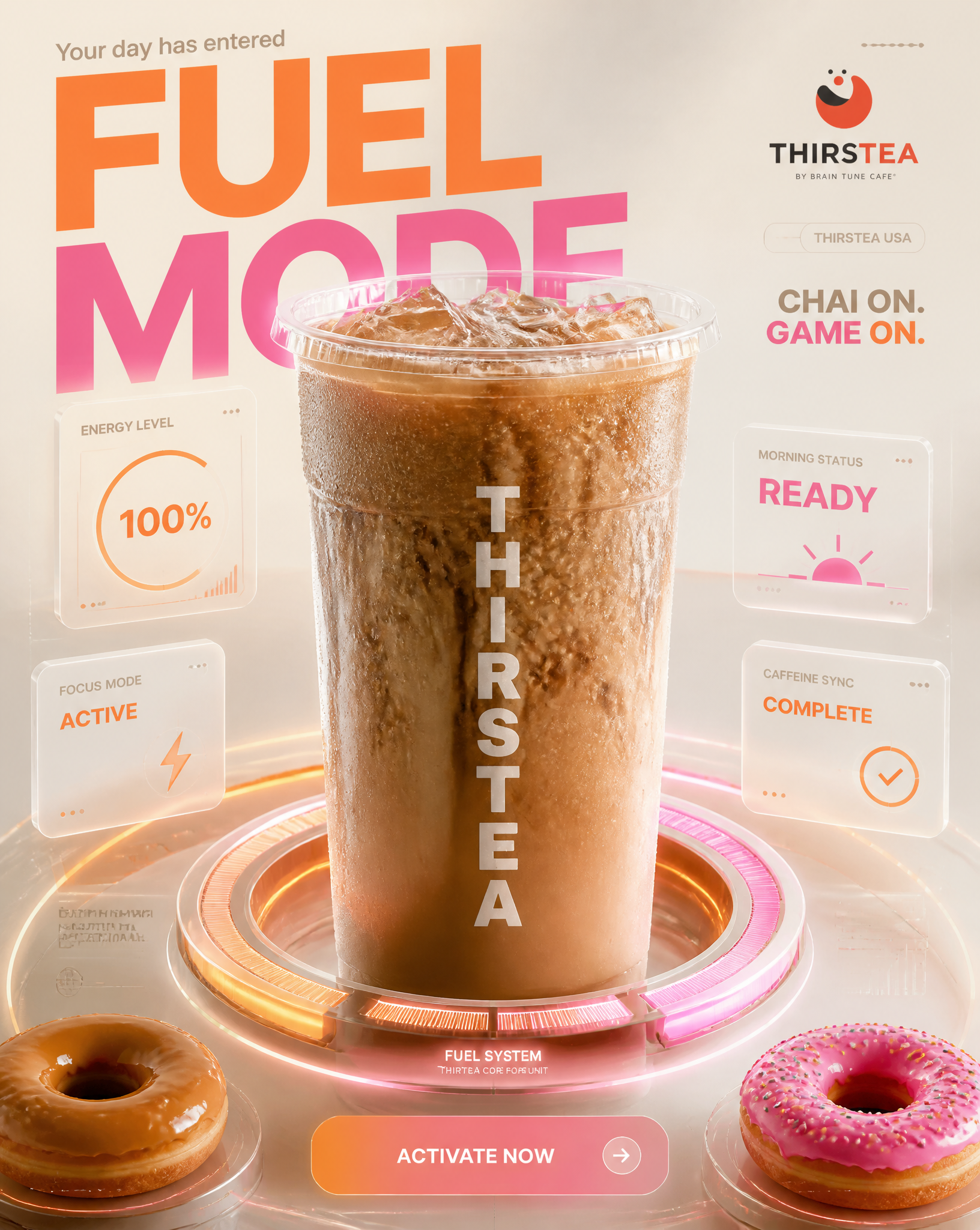 ThirsTea — FUEL MODE FORMAT 4:5 vertical premium SMM advertising poster High-end…؛ پرامپت فارسی برای ساخت عکس با هوش مصنوعی