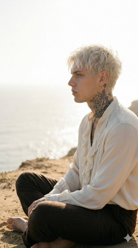 An ultra-realistic, direct eye-level profile photograph of the male model (from …