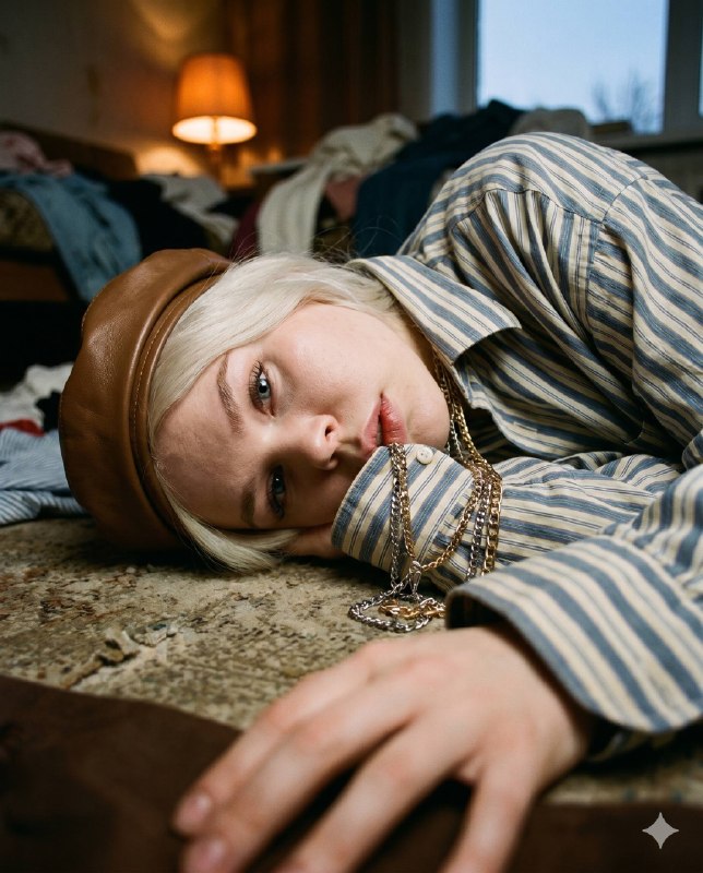 Ultra-realistic emotional fashion portrait, wide lens inches from face creating …