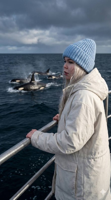An authentic, ultra-realistic medium shot of a woman on a boat excursion in the …