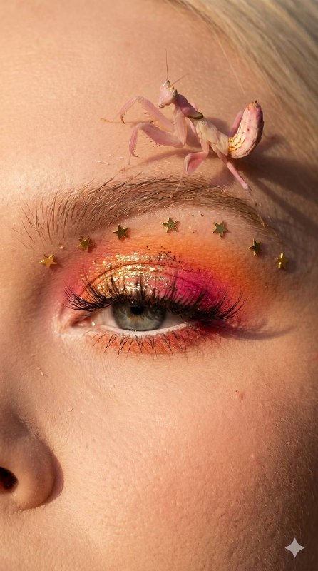 Extreme macro close-up of a female eye and eyebrow. Matte porcelain foundation, …