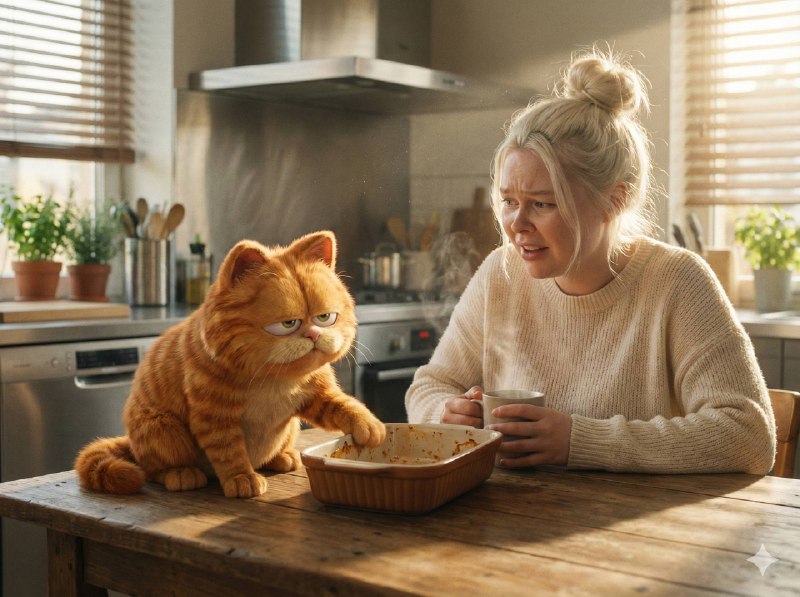 A hyper-realistic cinematic medium shot inside a sun-drenched modern kitchen. A …