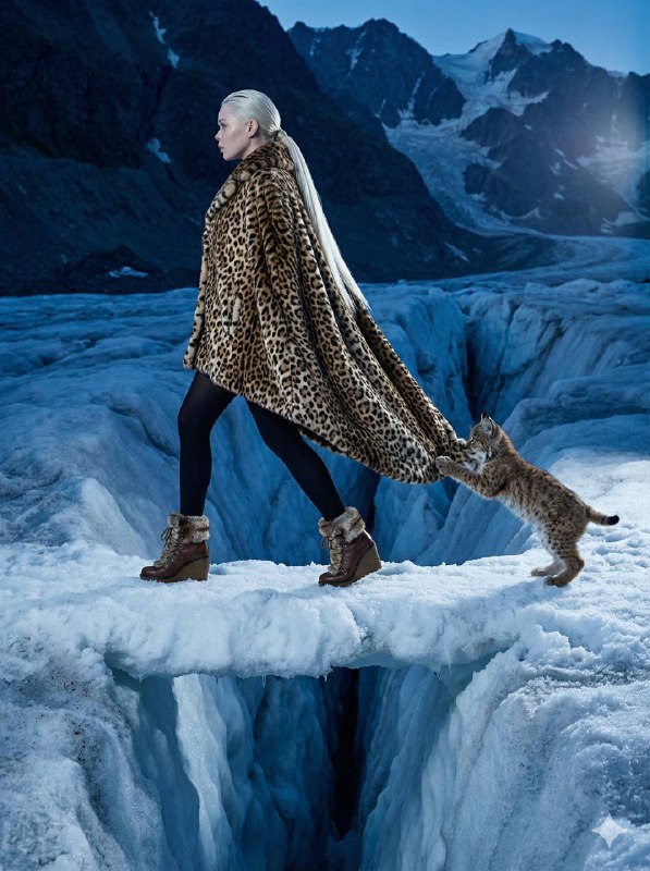 High-fashion editorial photography, side profile full body shot. A stunning youn…