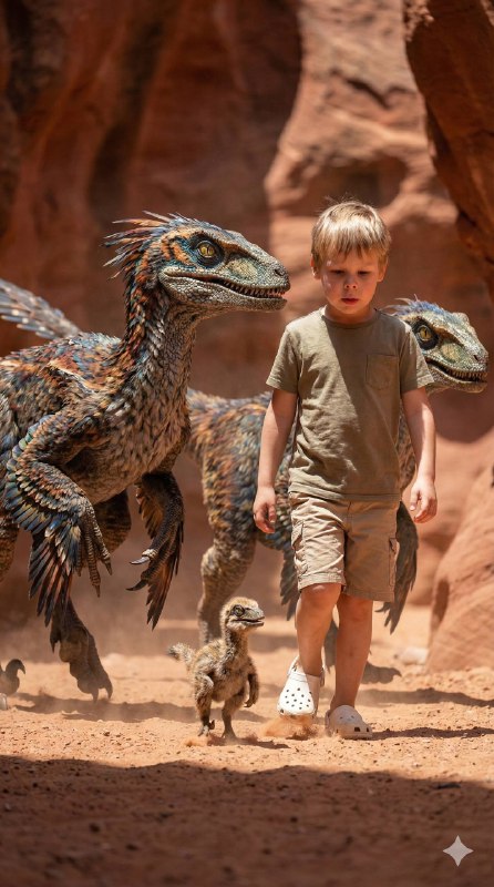 A dynamic action shot in a rocky red canyon. A slim boy (exact facial anatomy of…