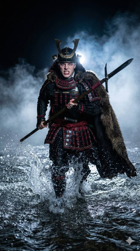 A dynamic, eye-level shot of a heavily armored male samurai (exact facial anatomΓǪ؛ محتوای مرتبط هوش مصنوعی در Axeto