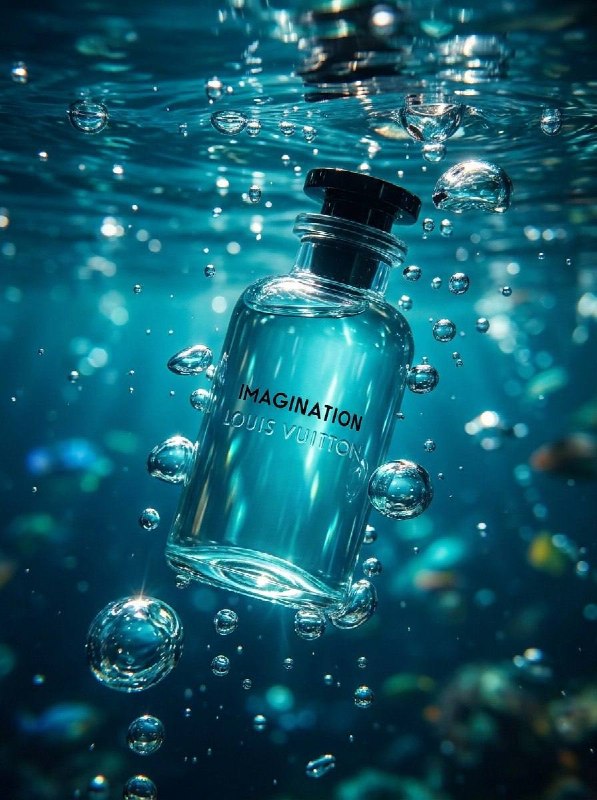 The product from the reference photo floating and levitating dynamically in deep…