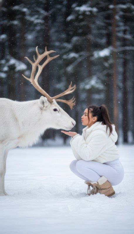 photorealistic winter lifestyle portrait; side-profile interaction between a you…