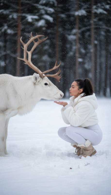 photorealistic winter lifestyle portrait; side-profile interaction between a you…